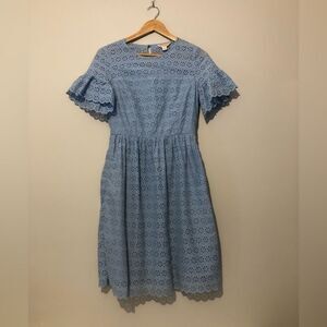 Brooks Brothers Red Fleece Light Blue Floral Eyelet Midi Dress Women’s Size 2